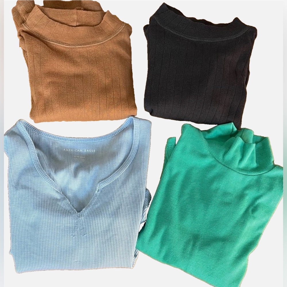American Eagle XS 4 Piece Ribbed Long Sleeve Top Bundle Mock Neck Crop